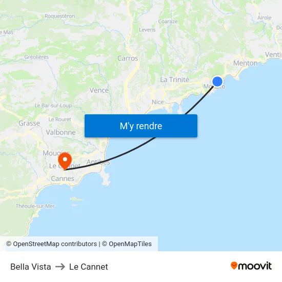 Bella Vista to Le Cannet map