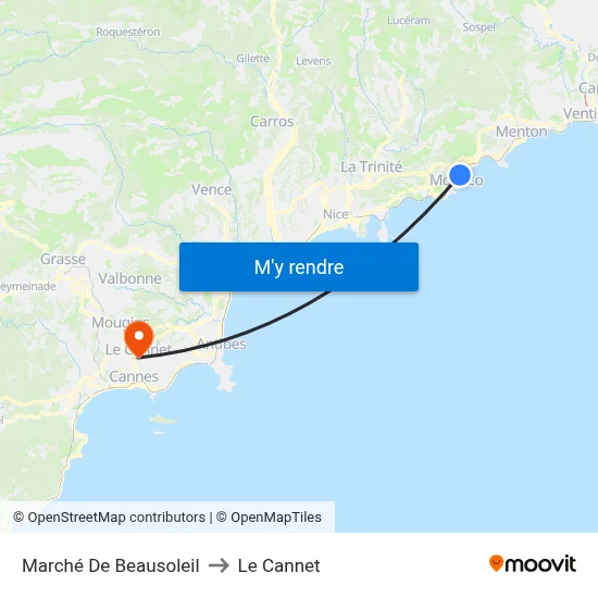 Marché De Beausoleil to Le Cannet map