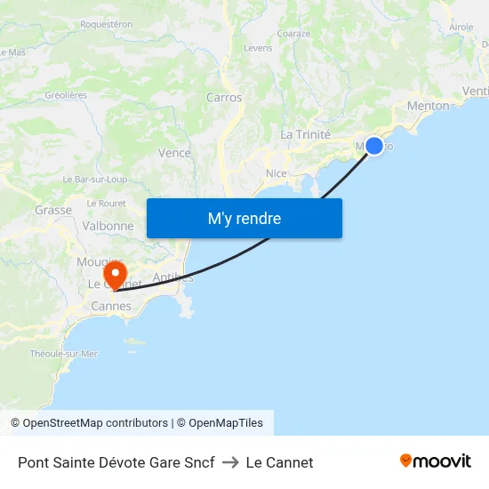 Pont Sainte Dévote Gare Sncf to Le Cannet map