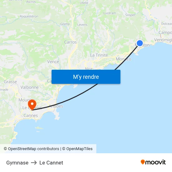 Gymnase to Le Cannet map