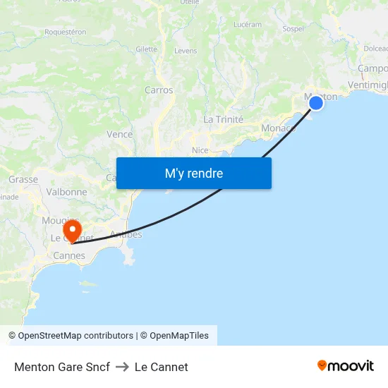 Menton Gare Sncf to Le Cannet map