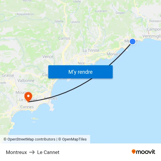 Montreux to Le Cannet map