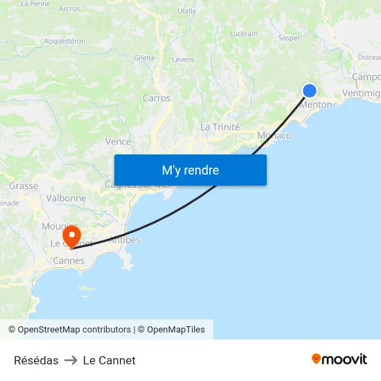 Résédas to Le Cannet map