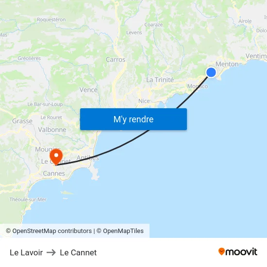 Le Lavoir to Le Cannet map