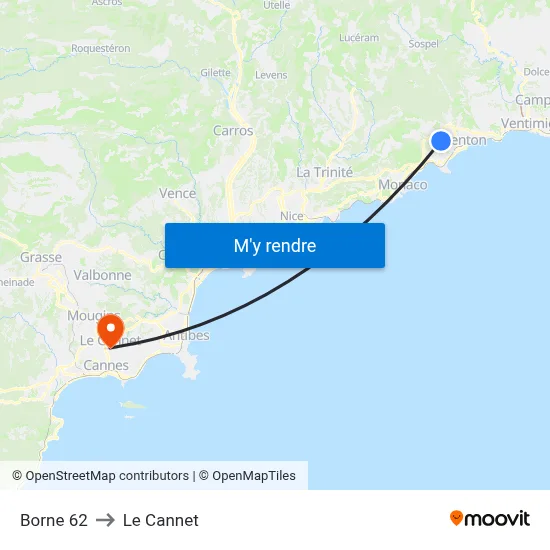 Borne 62 to Le Cannet map