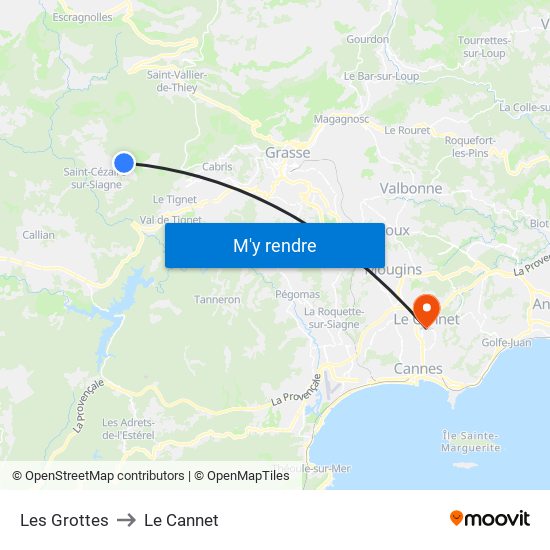 Les Grottes to Le Cannet map