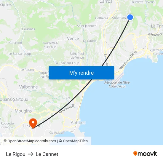 Le Rigou to Le Cannet map
