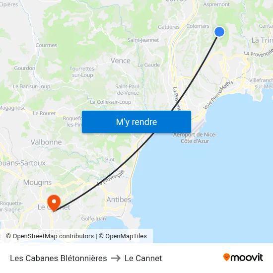 Les Cabanes Blétonnières to Le Cannet map