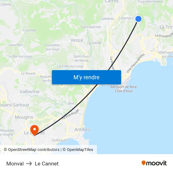Monval to Le Cannet map