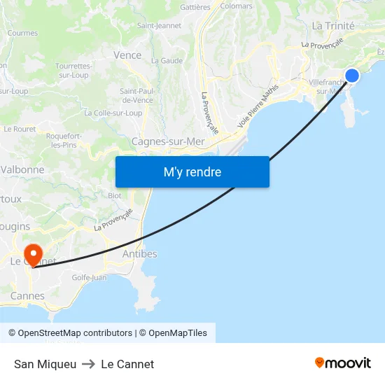 San Miqueu to Le Cannet map