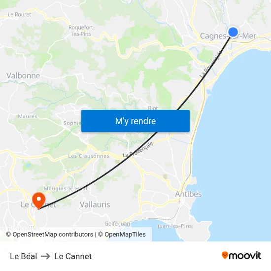 Le Béal to Le Cannet map