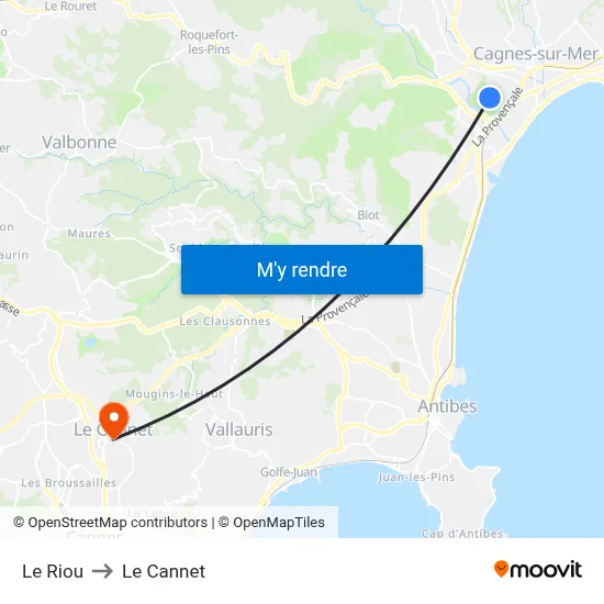Le Riou to Le Cannet map