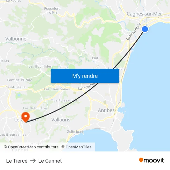 Le Tiercé to Le Cannet map