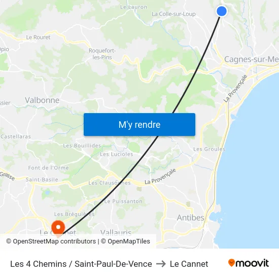 Les 4 Chemins / Saint-Paul-De-Vence to Le Cannet map