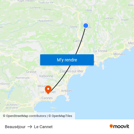 Beauséjour to Le Cannet map