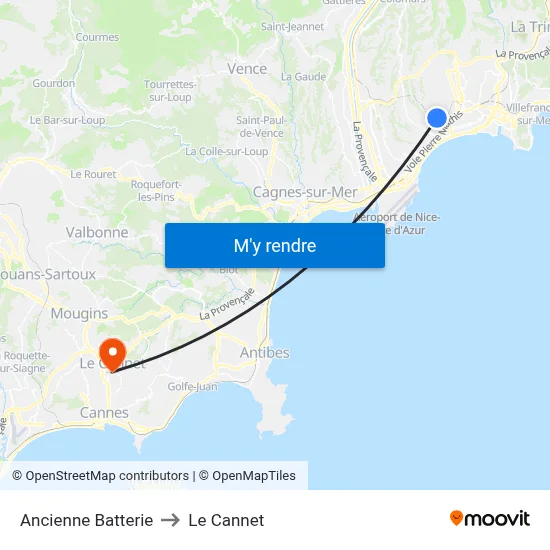 Ancienne Batterie to Le Cannet map