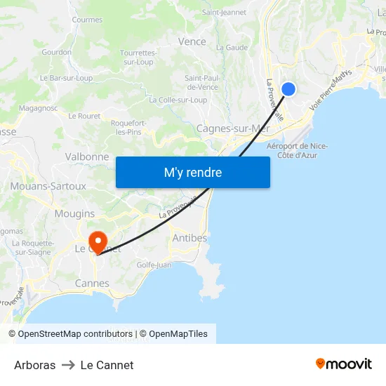 Arboras to Le Cannet map