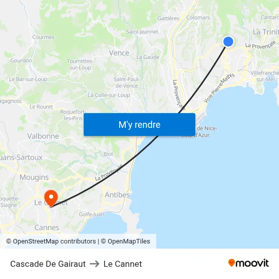 Cascade De Gairaut to Le Cannet map