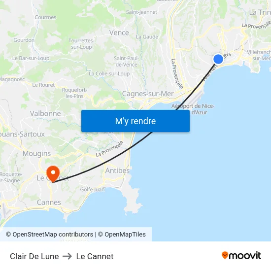 Clair De Lune to Le Cannet map