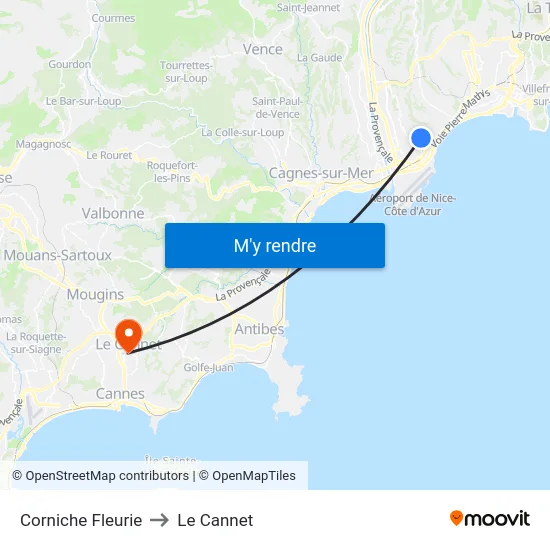 Corniche Fleurie to Le Cannet map