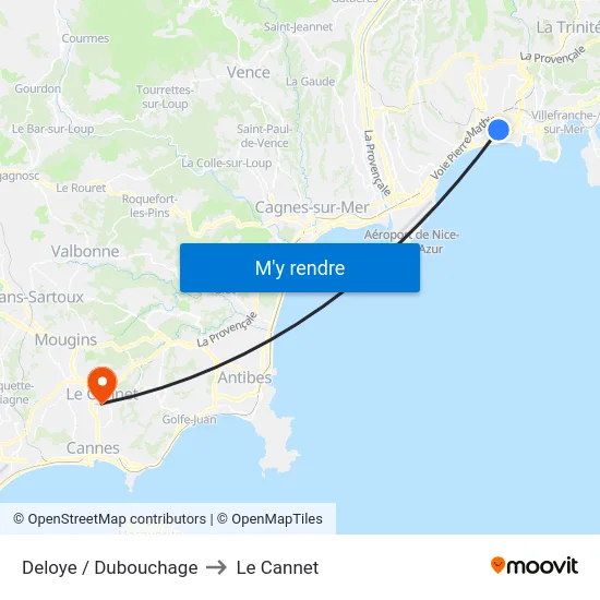 Deloye / Dubouchage to Le Cannet map