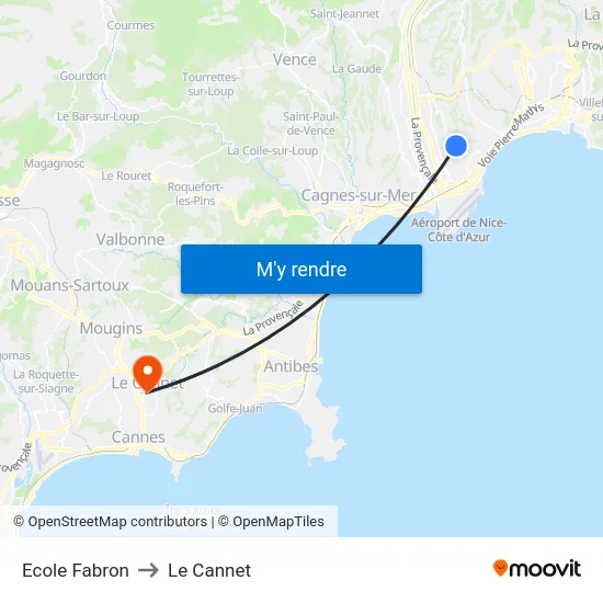 Ecole Fabron to Le Cannet map