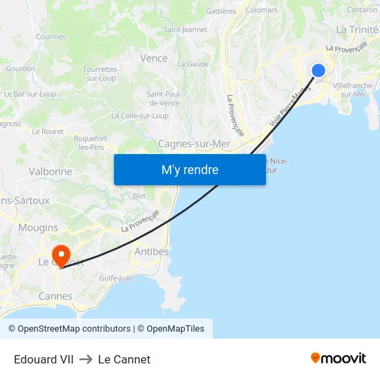 Edouard VII to Le Cannet map