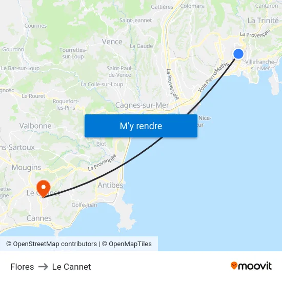 Flores to Le Cannet map
