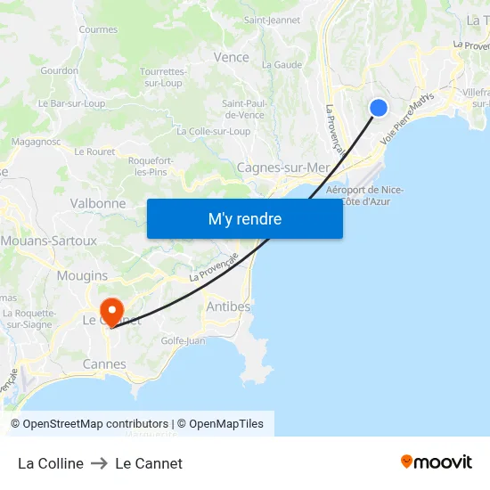 La Colline to Le Cannet map