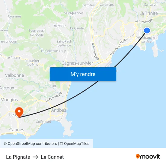 La Pignata to Le Cannet map