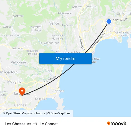 Les Chasseurs to Le Cannet map