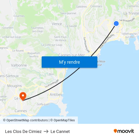 Les Clos De Cimiez to Le Cannet map