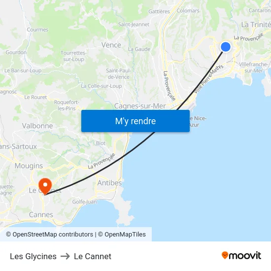 Les Glycines to Le Cannet map