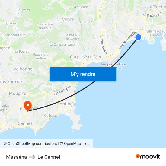 Masséna to Le Cannet map