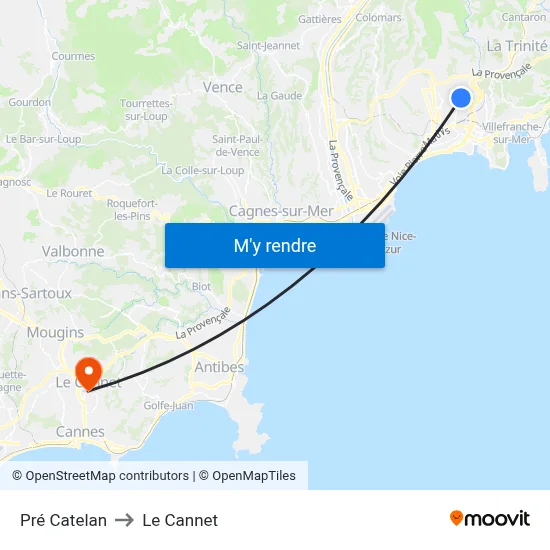 Pré Catelan to Le Cannet map