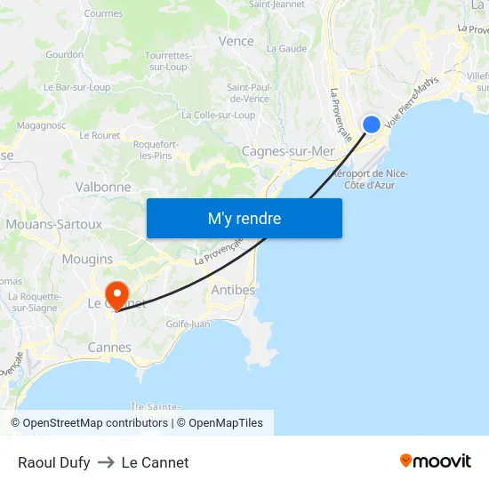 Raoul Dufy to Le Cannet map