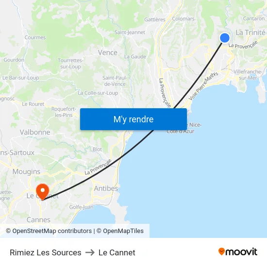 Rimiez Les Sources to Le Cannet map