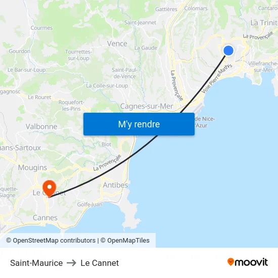 Saint-Maurice to Le Cannet map