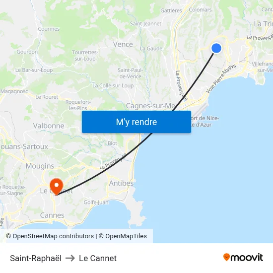 Saint-Raphaël to Le Cannet map