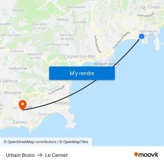 Urbain Bosio to Le Cannet map