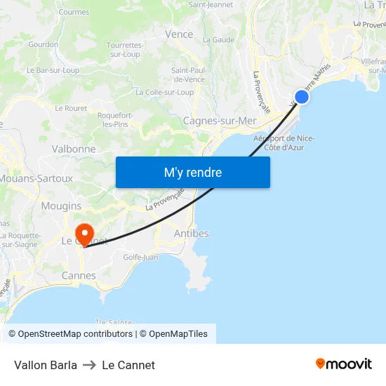 Vallon Barla to Le Cannet map