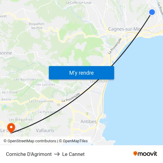 Corniche D'Agrimont to Le Cannet map