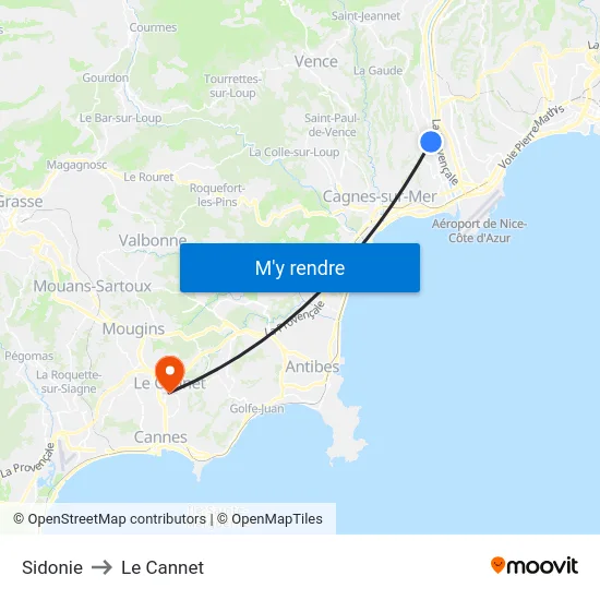 Sidonie to Le Cannet map