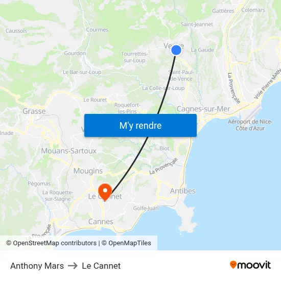 Anthony Mars to Le Cannet map