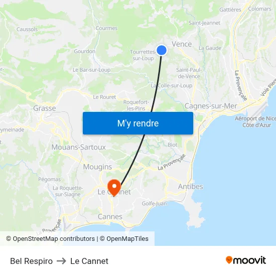 Bel Respiro to Le Cannet map