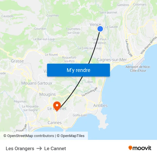 Les Orangers to Le Cannet map