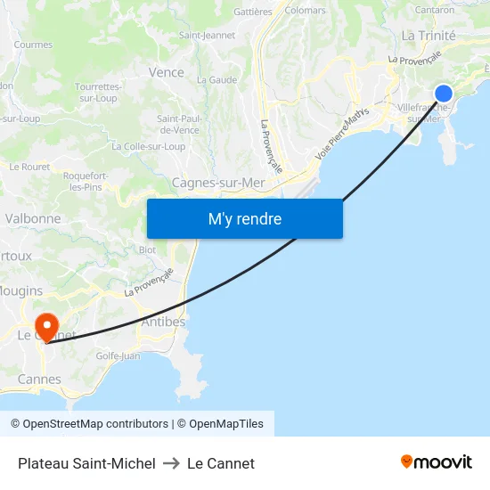 Plateau Saint-Michel to Le Cannet map