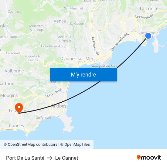 Port De La Santé to Le Cannet map