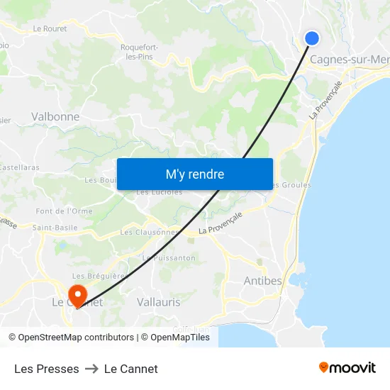 Les Presses to Le Cannet map