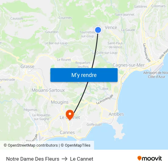 Notre Dame Des Fleurs to Le Cannet map